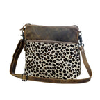 Myra Feline Hairon Leather Crossbody Bag Suede Finish, Leopard Print Front, Adjustable Strap for Everyday Chic