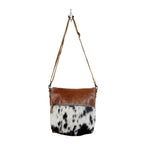 Myra Frontier Trail Embossed Leather Crossbody Bag Western Hairon Purse with Adjustable Leather Strap