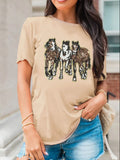 Casual western crewneck tee featuring 3 running sequin-patched horses. Soft stretch fit, Nashville-cowgirl meets everyday comfy western style.