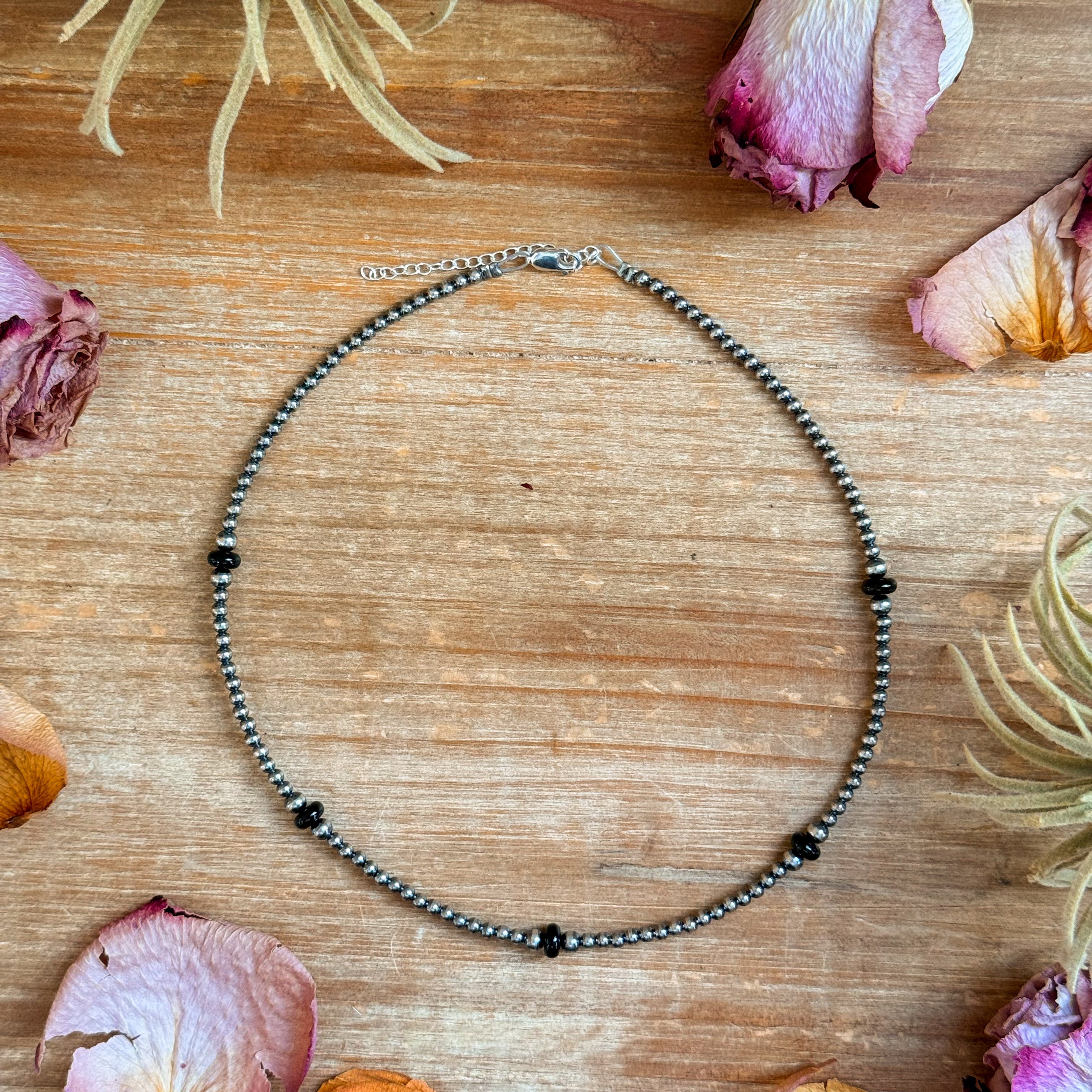 Black onyx and sterling silver pearl necklace western handmade jewelry by The Bijoux FAB.