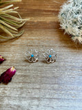 Zuni turquoise flower cluster stud earrings in sterling silver Native American handmade jewelry.