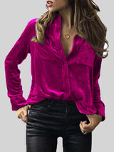 Luxe Velvet Button Up Long Sleeve Shirt