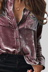 Luxe Velvet Button Up Long Sleeve Shirt