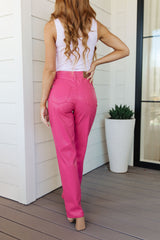 Judy Blue Tanya Control Top Faux Leather Pants Hot Pink