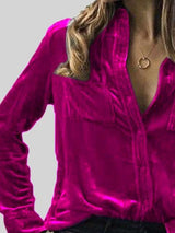 Luxe Velvet Button Up Long Sleeve Shirt