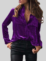 Luxe Velvet Button Up Long Sleeve Shirt