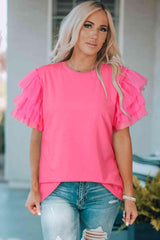 Pink Enchantment Layered Tulle Sleeve Tee - Soaring Eagle Boutique